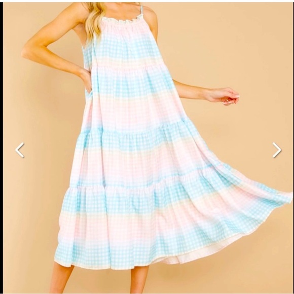 Storia Gingham multi color tiered lined dress nwt - Picture 1 of 16